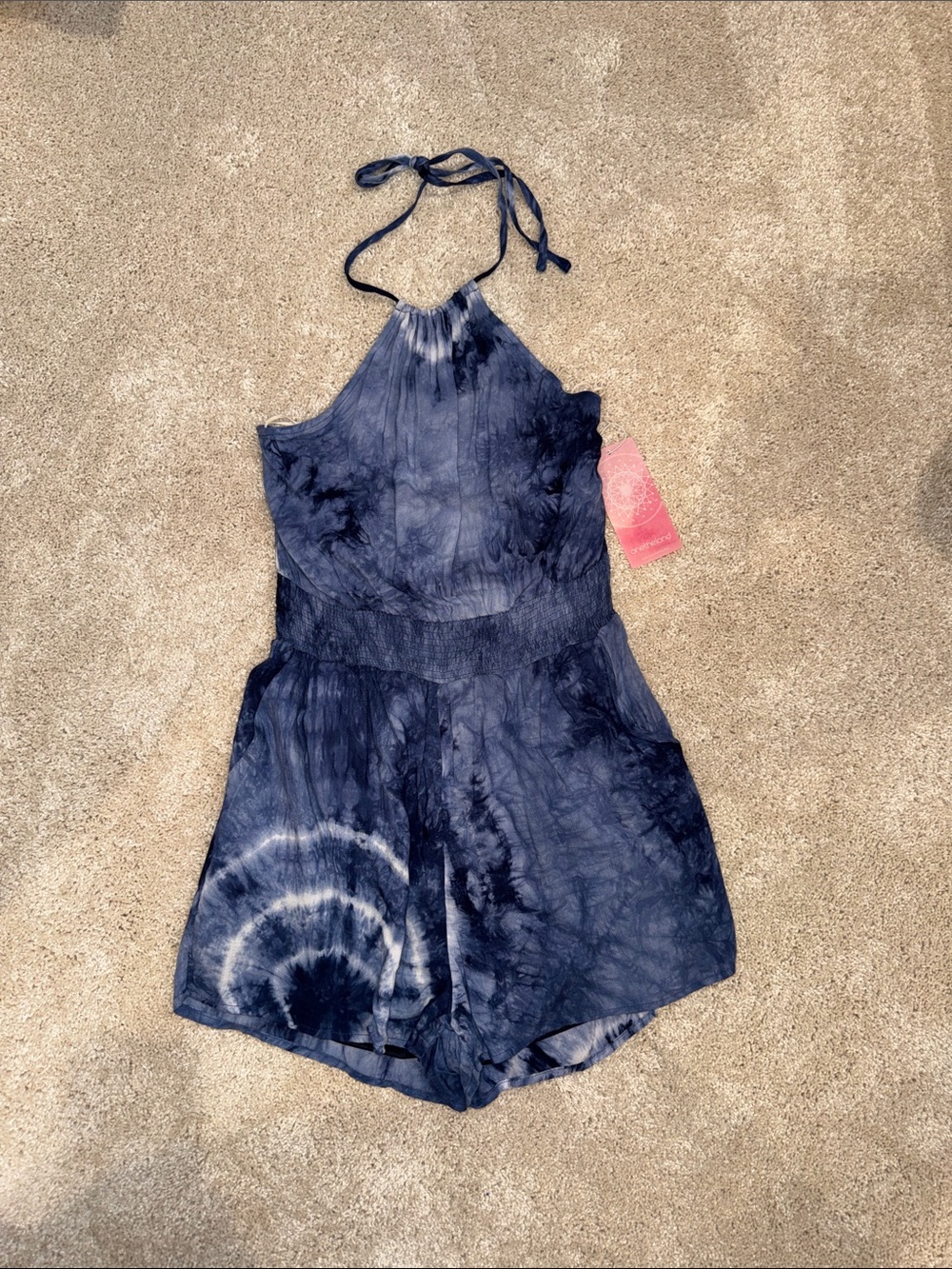 Tie-Dye Navy Halter Romper